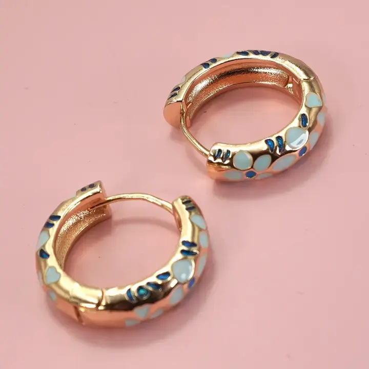 Thumbnail: Colorful Enamel Flower Huggie Hoops