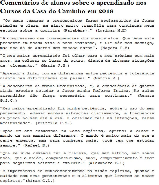 Comentários de alunos sobre os cursos 2019!