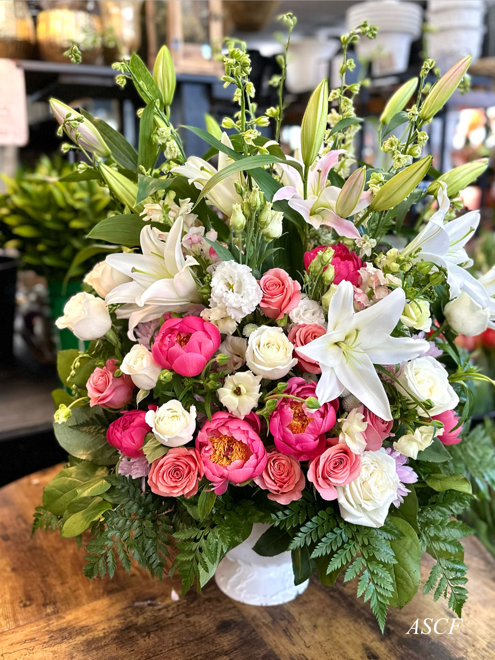 Peony Lily Planter Arrangement 