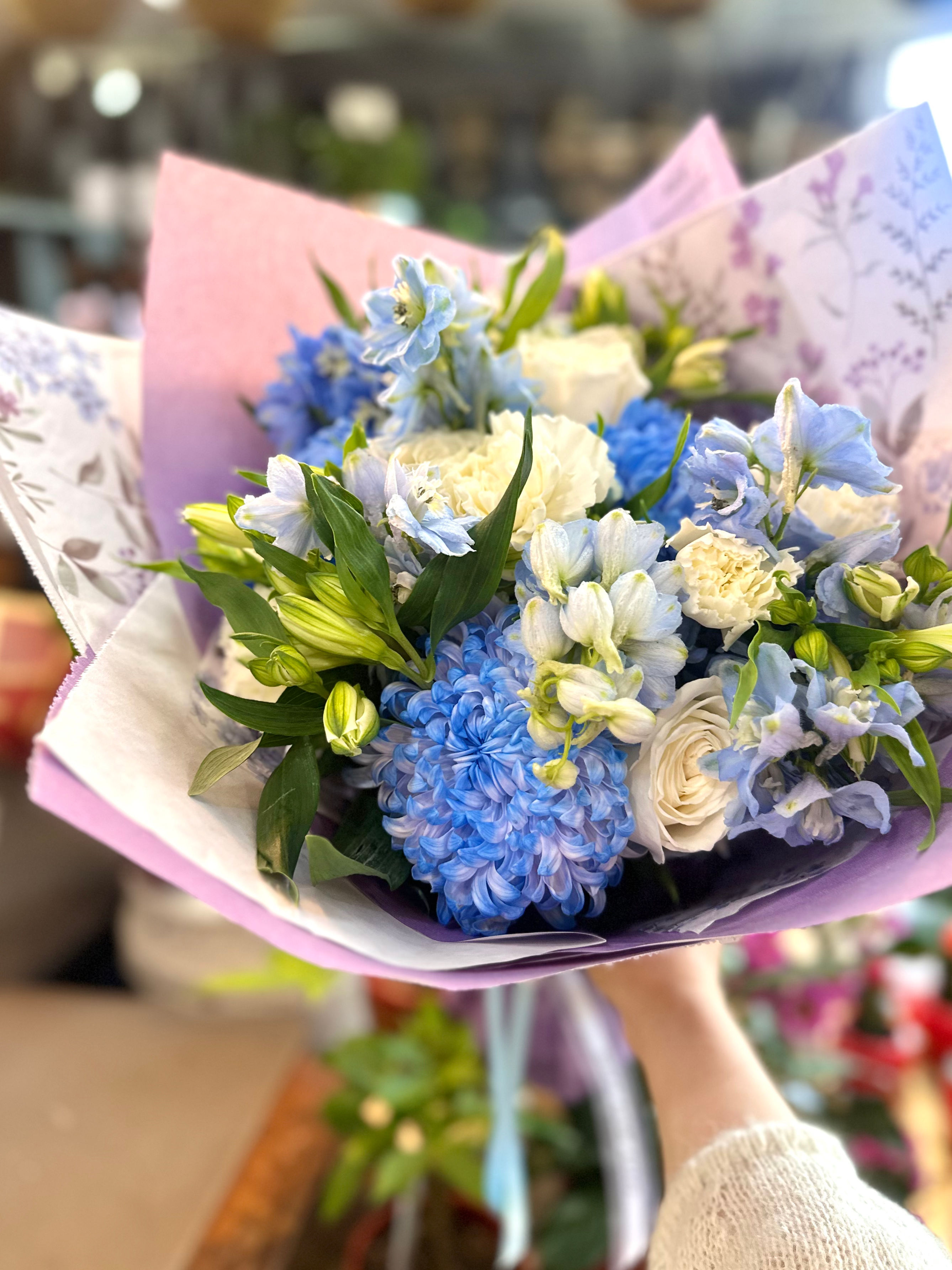 Blue Mum Rose Alstro Bouquet