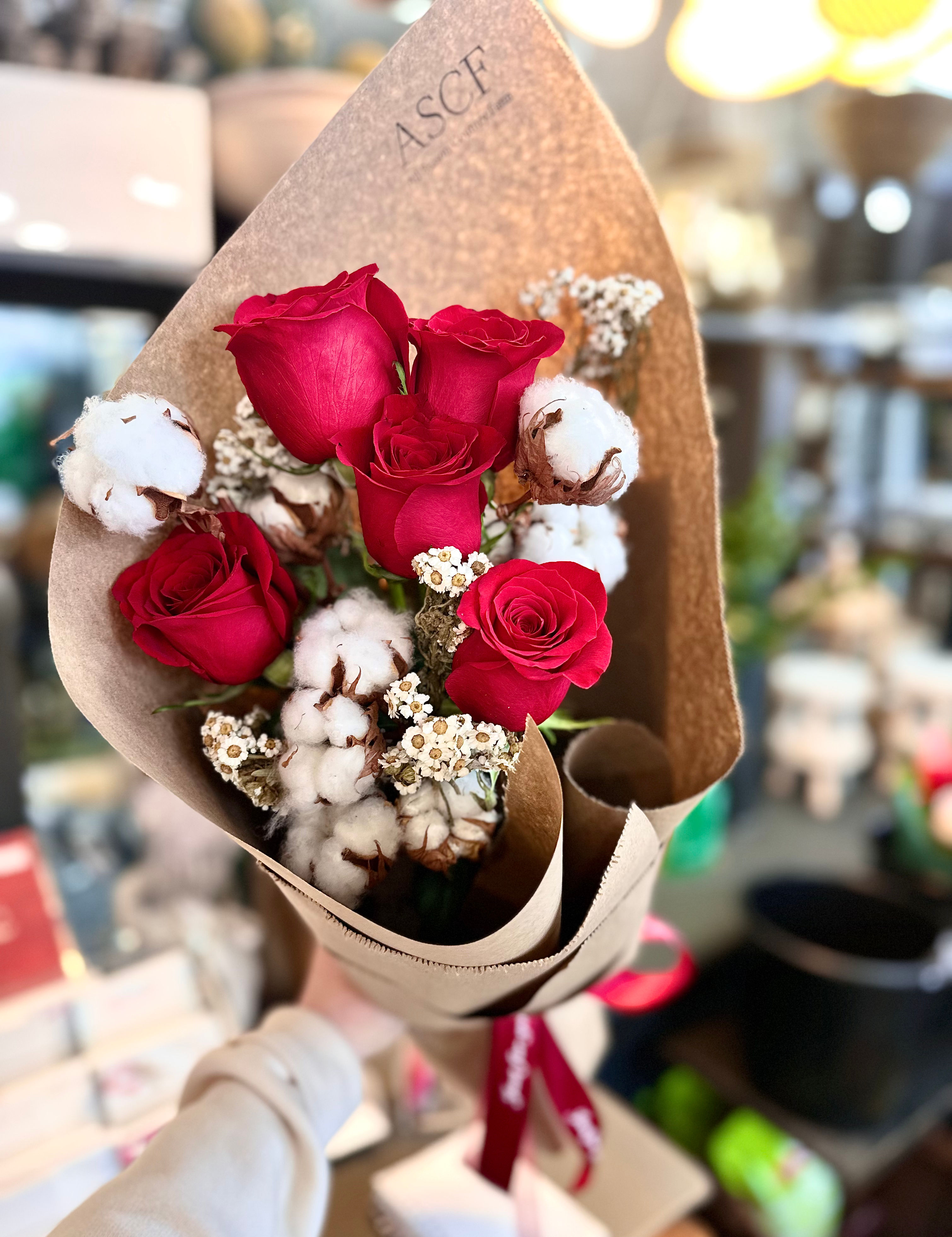 Cotton Stem Rose Bouquet 