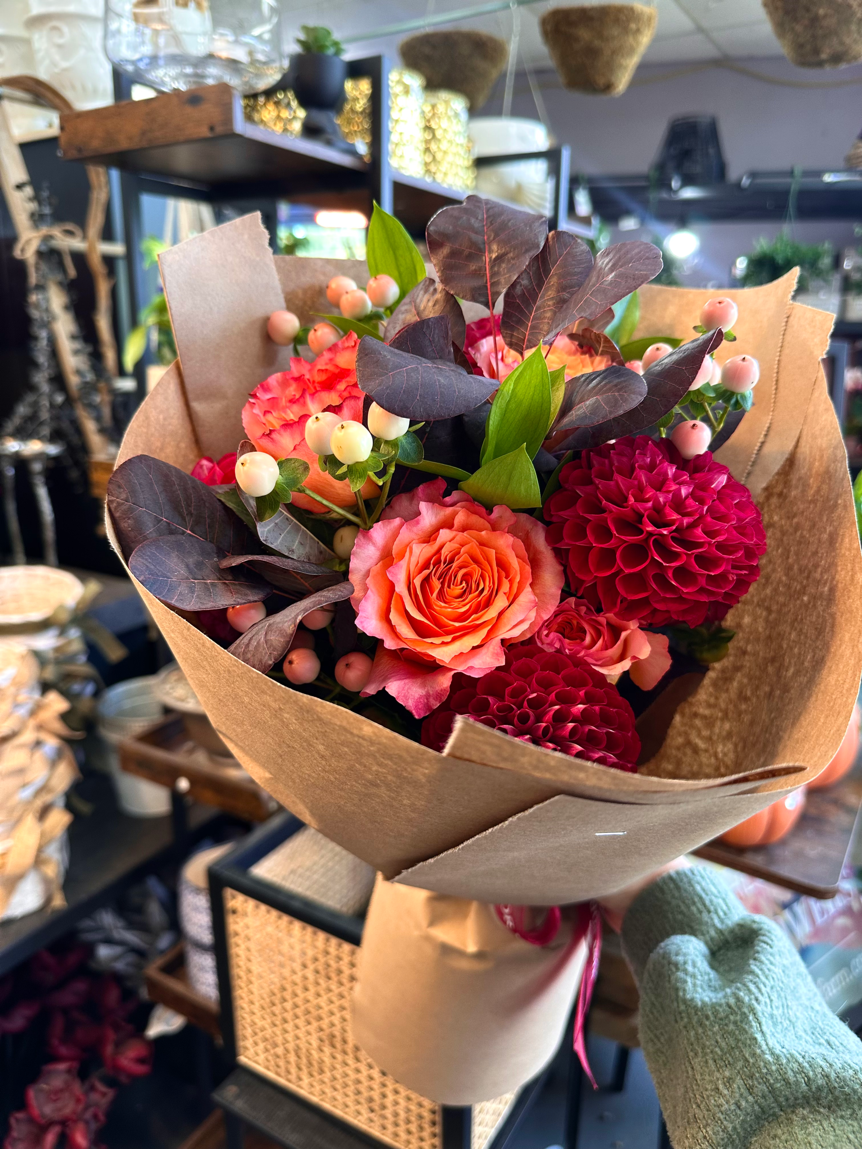 Half Dozen Rose Dahlia Fall Bouquet 