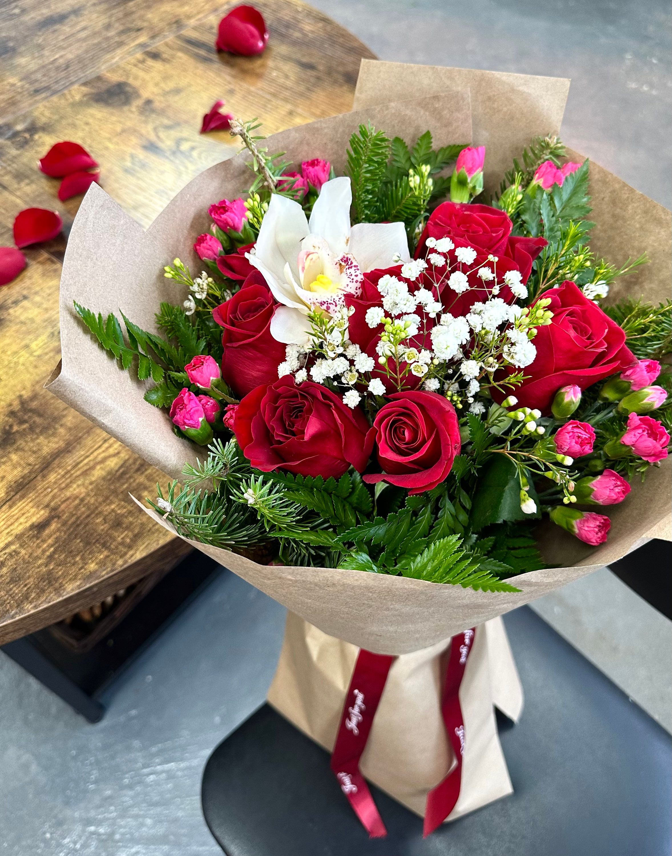 Cymbidium Dozen Roses Bouquet 