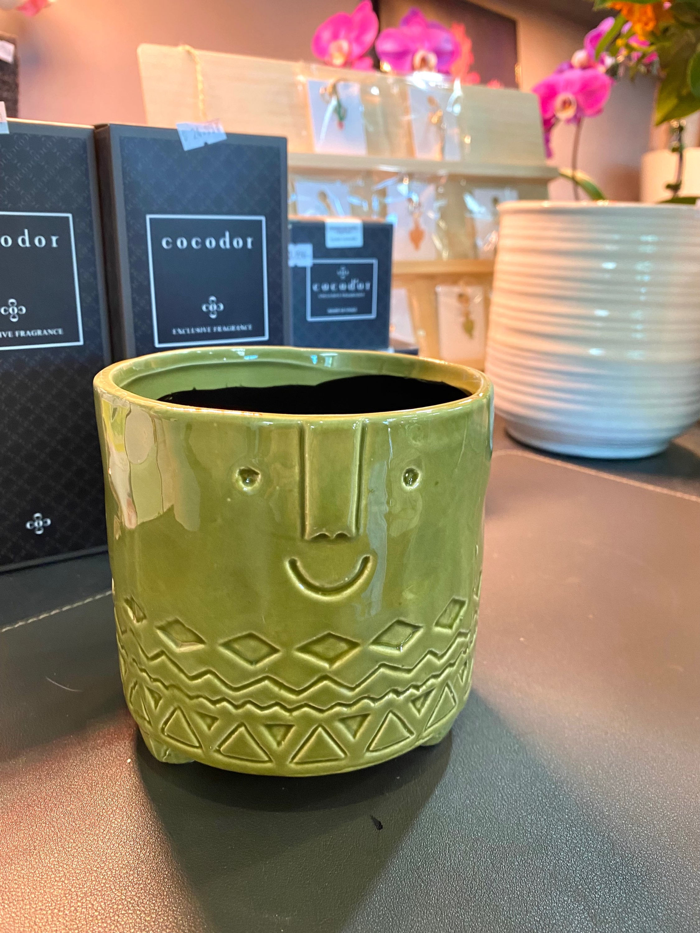 6” Footed Green Glazed Ceramic Pot 