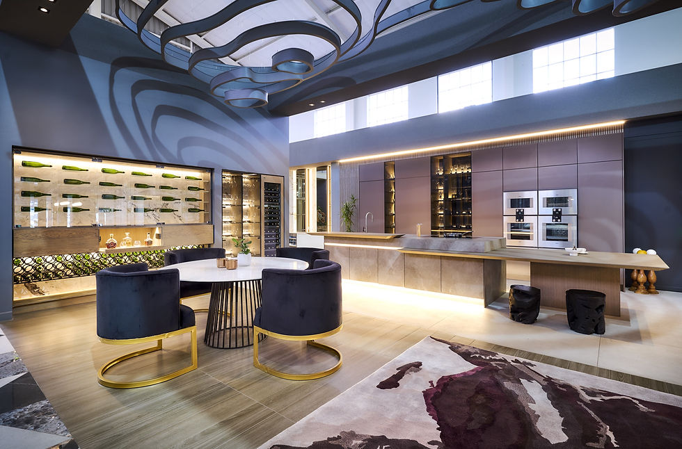 wide angle of the Luxe wine cellar by Linear Concepts, high end finishes and premium material