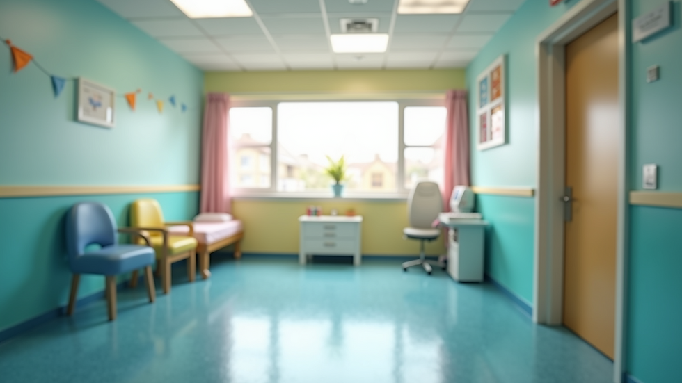 High angle view of a pediatric clinic vaccination room with child-friendly decor