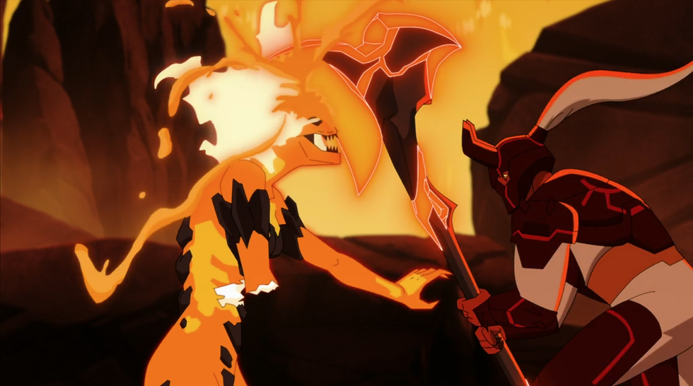 Domina nearly kills Volcanikka.