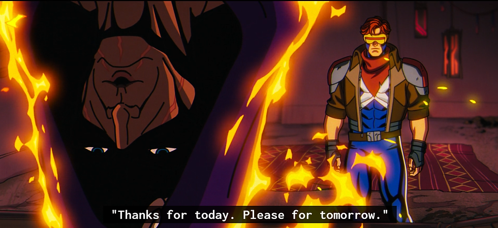 Mother Askani says to Cyclops Thanks for today. Please for tomorrow.