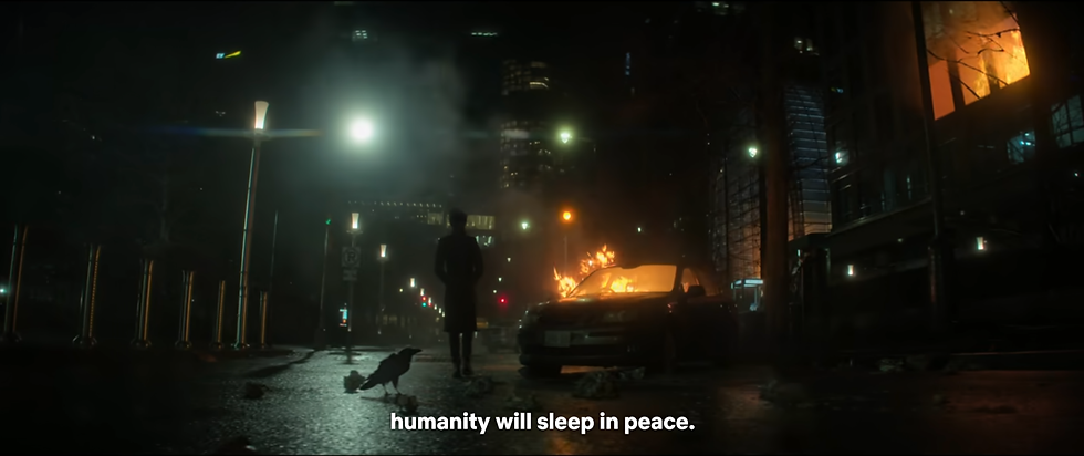 Dream and Matthew walk away leaving humanity to sleep in peace.