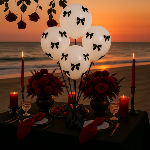 Romantic proposal lakeside picnic setup with low table, blankets, and fresh flowers in Charlevoix, Michigan