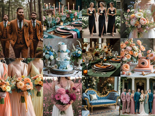 collage of wedding stylings using variety of colour palettes