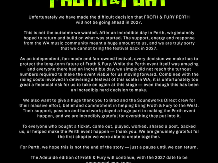 A MESSAGE FROM FROTH & FURY