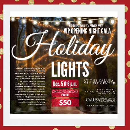 TOMORROW: :) This is a reminder to join us tomorrow night, Dec. 5 at 6 p.m. at the Calusa Nature Center for the VIP First Look at the 2024 Holiday Lights Event! 