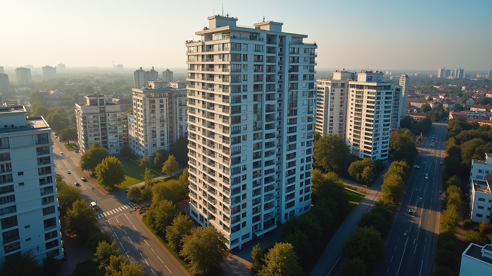 High angle view of a modern apartment building in Berlin Mahlsdorf