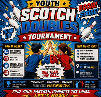 Youth Scotch Doubles Tournament flyer at ProBowl West.