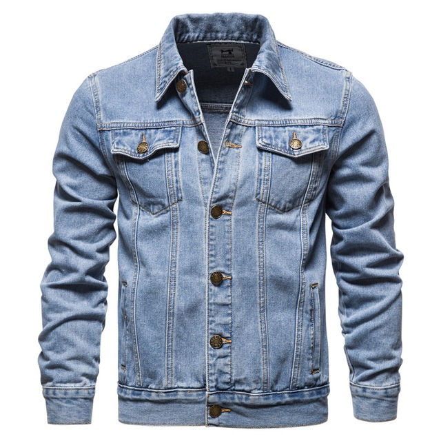 Thumbnail: Men's Casual Blue Denim Jacket with Lapel Design