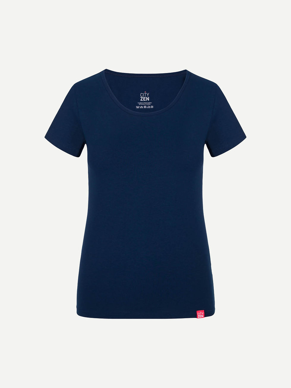 Miniaturbild: Dame posiert in T-Shirt aus Baumwolle in der Farbe navyblau