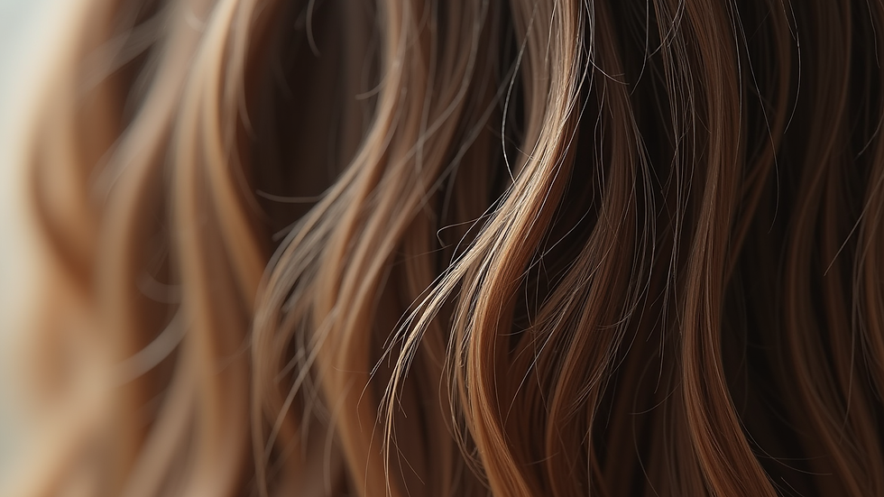 Close-up view of i-tip hair extensions attached to natural hair
