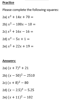 Practice Completing the Square 2