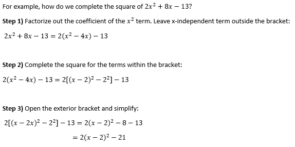 Typical Completing the Square Steps