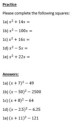 Practice Completing the Square 1