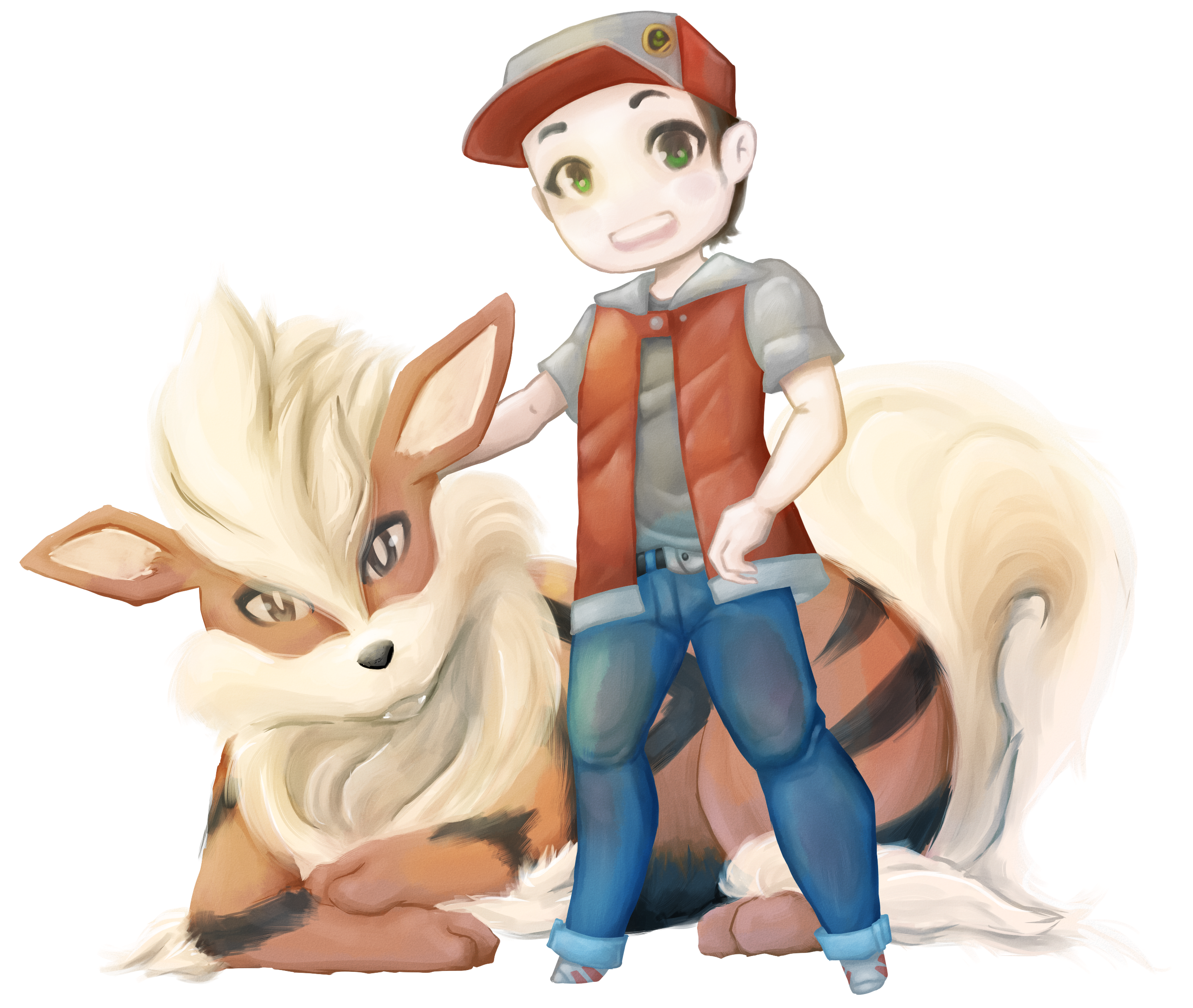 Arcanine and Trainer Red