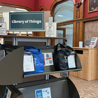Library of things carousel with main entrance in background