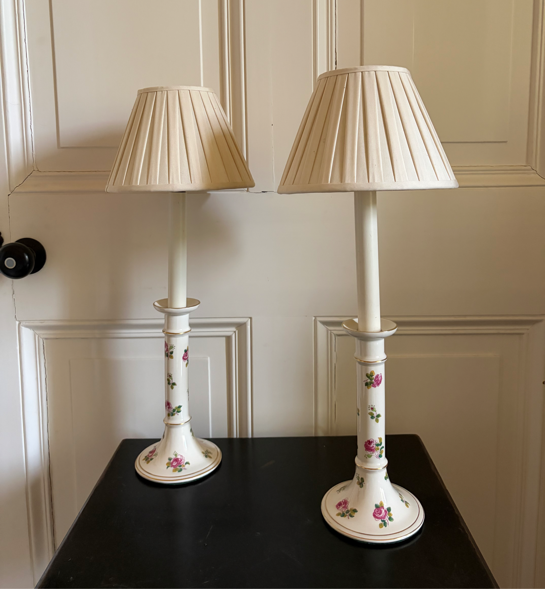 A Pair of Vaughan Designs Ceramic Rose Dressing Table Lamps