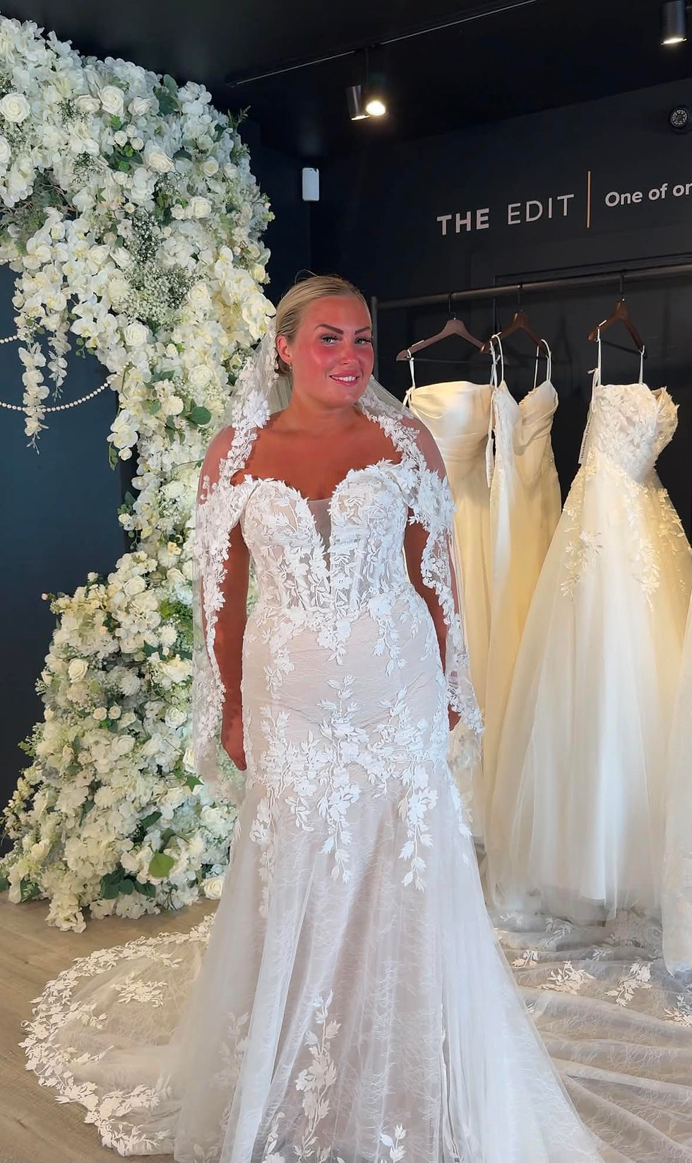Lenora by Mavery Hugh fitted wedding dress with sweetheart corset bodice, Wedding Belles Love, Stone, Staffordshire.