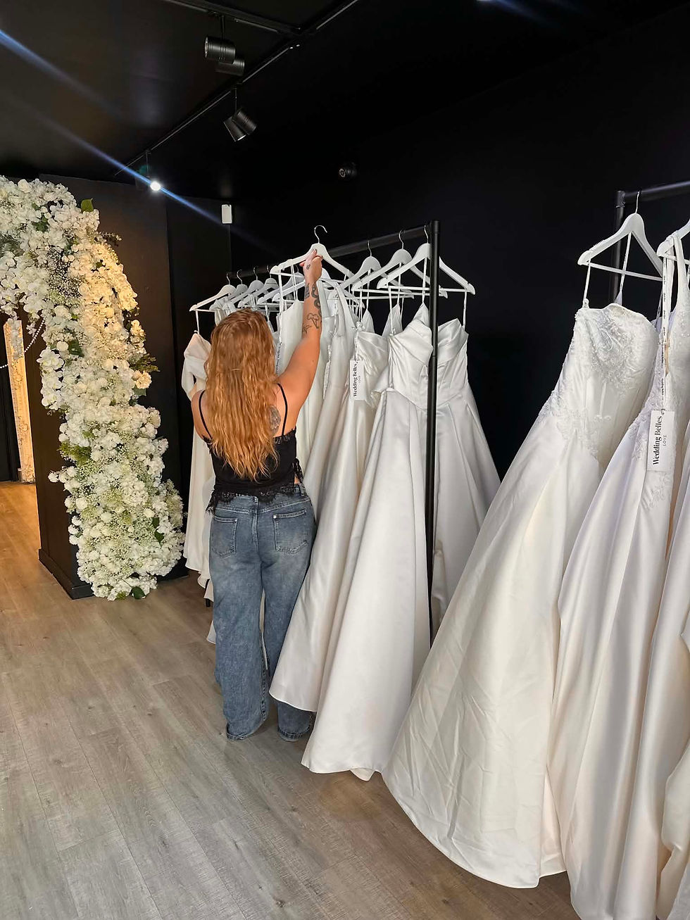 Brides visiting a wedding dress shop Staffordshire known for personalised styling and beautiful designer wedding dresses.