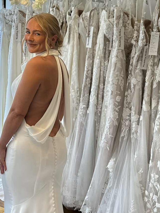 Minimalist wedding gown with clean lines and no embellishment