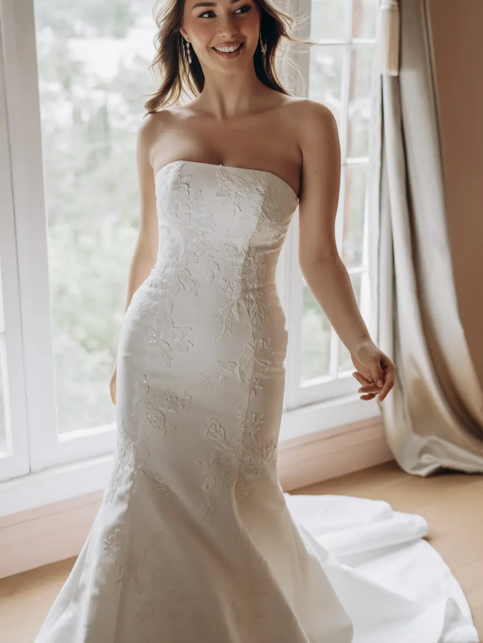 Stella York SY8251 satin A line wedding dress at Wedding Belles Love Staffordshire featuring a strapless sweetheart neckline