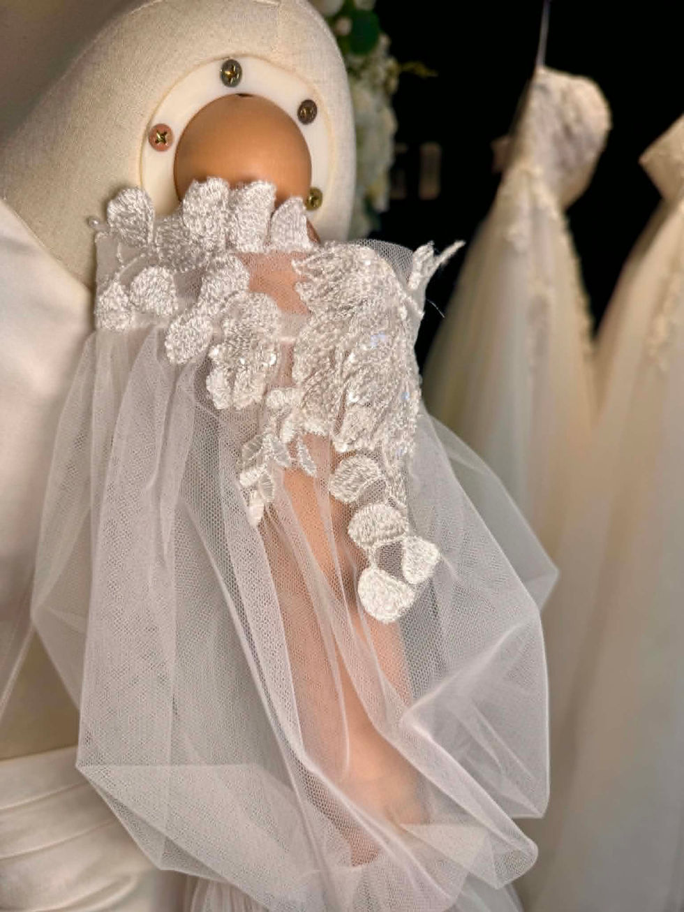 Stella York ivory tiered tulle balloon wedding dress sleeves with floral lace Wedding Belles Love