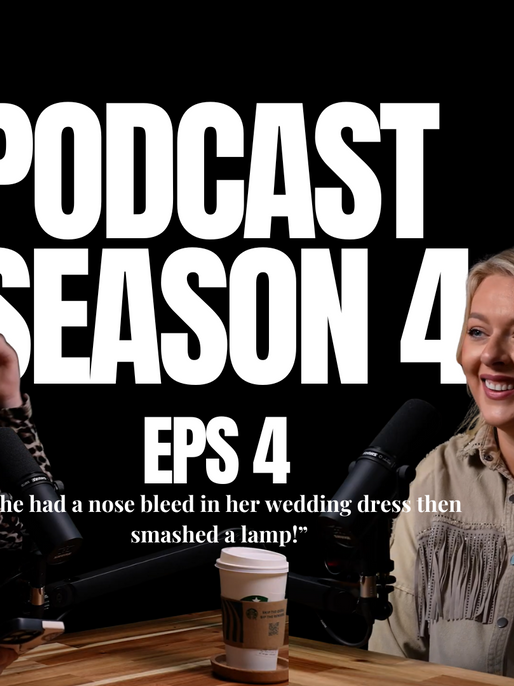 Podcast microphone with Wedding Belles Love Unveiled branding