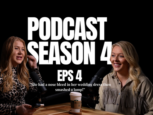 Podcast microphone with Wedding Belles Love Unveiled branding