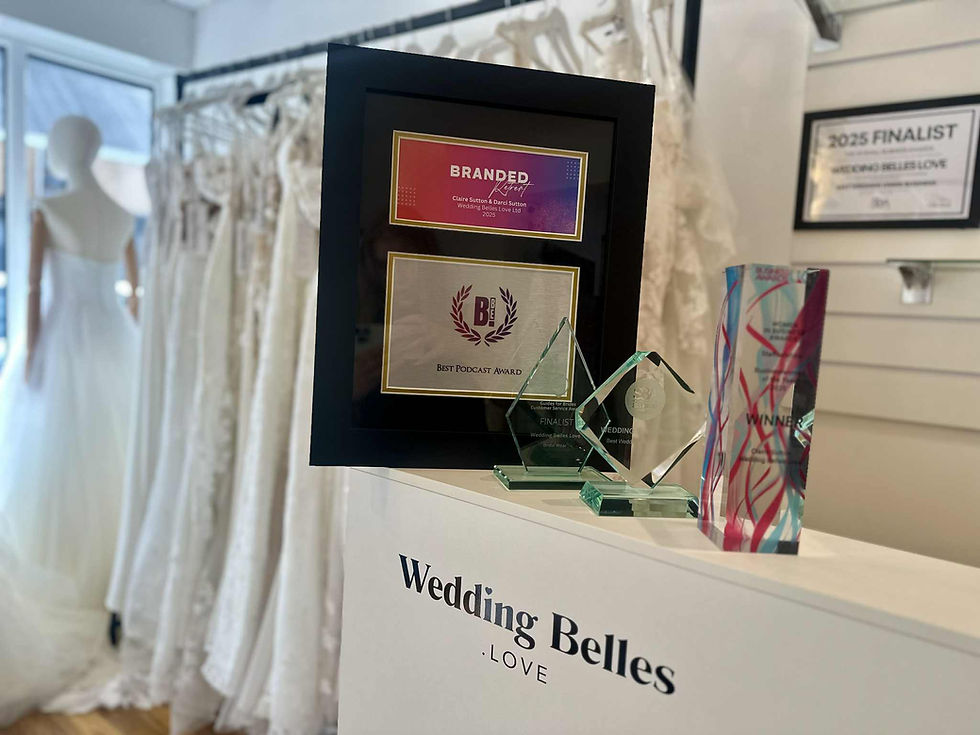 Award-winning bridal boutique Wedding Belles Love showcasing wedding gowns on display