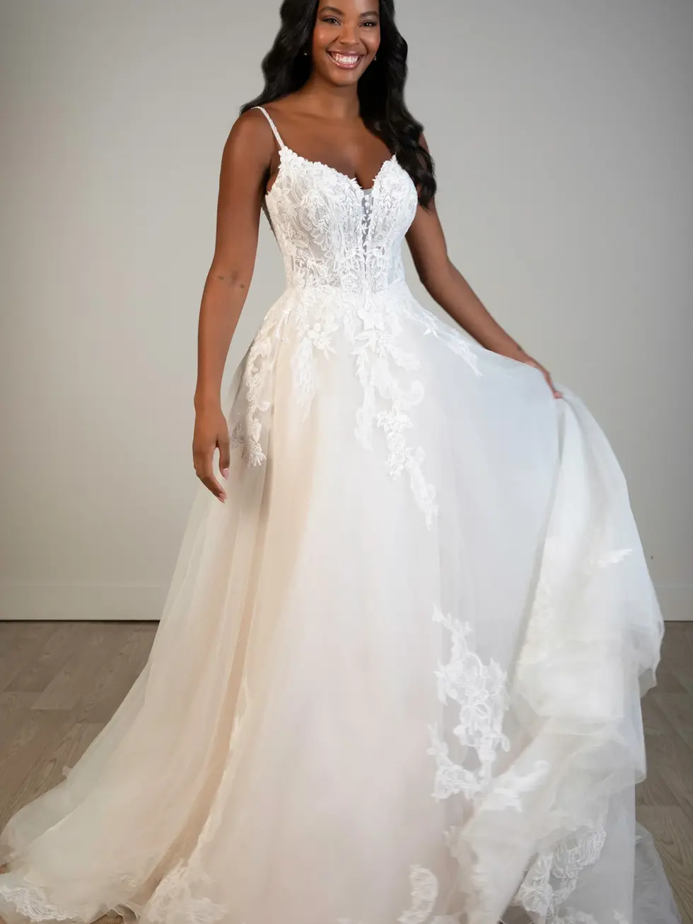 Stella York SY8293 A line wedding dress at Wedding Belles Love Staffordshire, beaded lace, tulle, sweetheart neckline