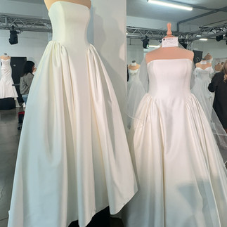 Bride inspired runway look with statement lace and fitted silhouette