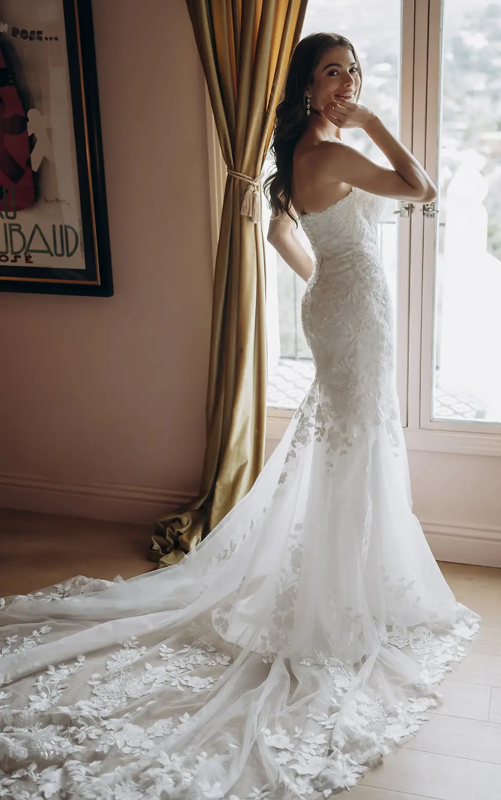 Stella York SY8332 trumpet wedding dress at Wedding Belles Love Staffordshire featuring romantic floral lace,