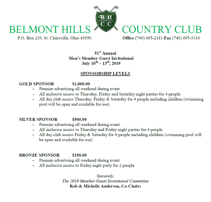 Member Guest Sponsor Letter
