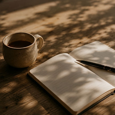 Carnet de notes et tasse de café illustrant une démarche de réflexion éditoriale
