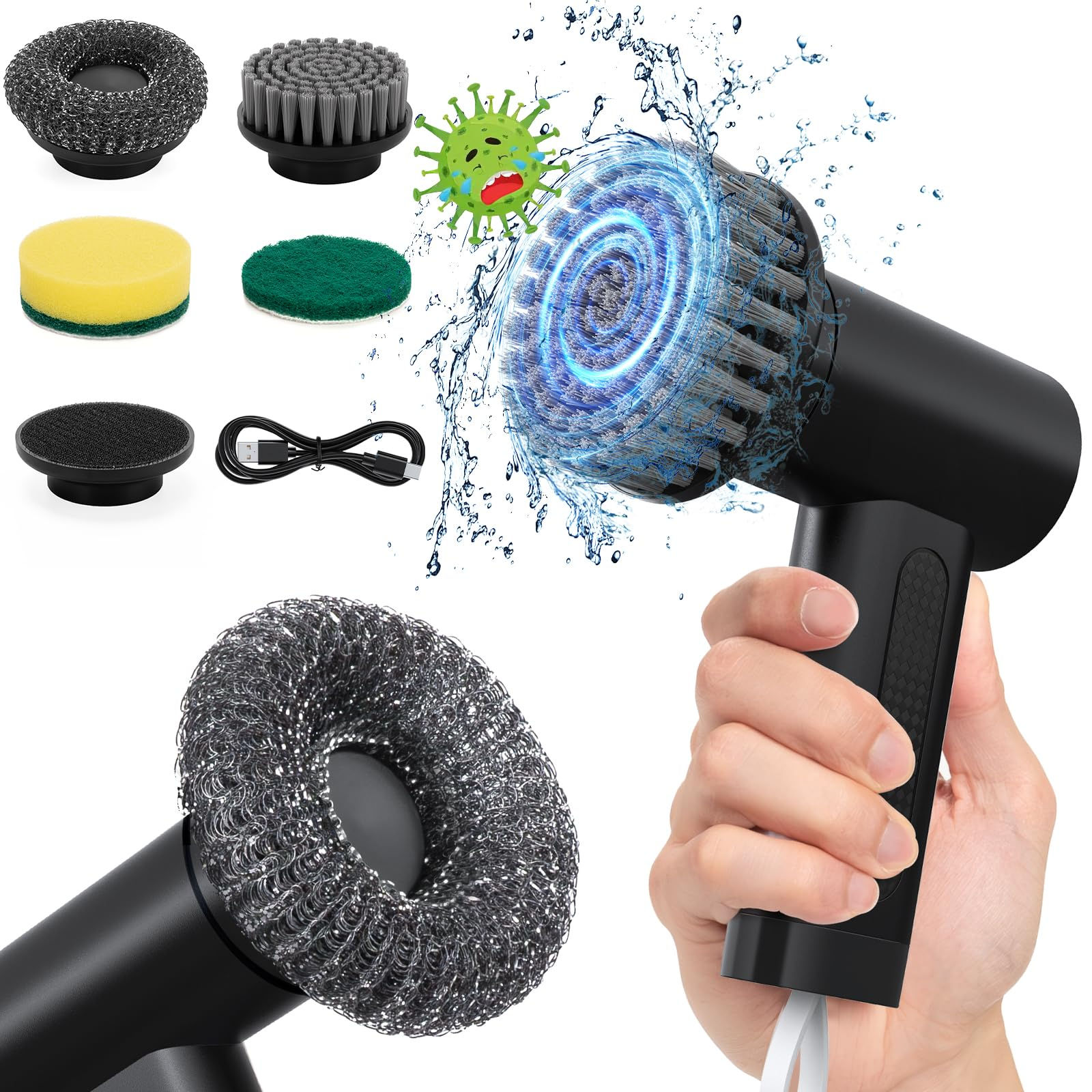 StarVal Electric Spin Scrubber 2000 mAh Cordless Power Scrubber with 4 Replaceab