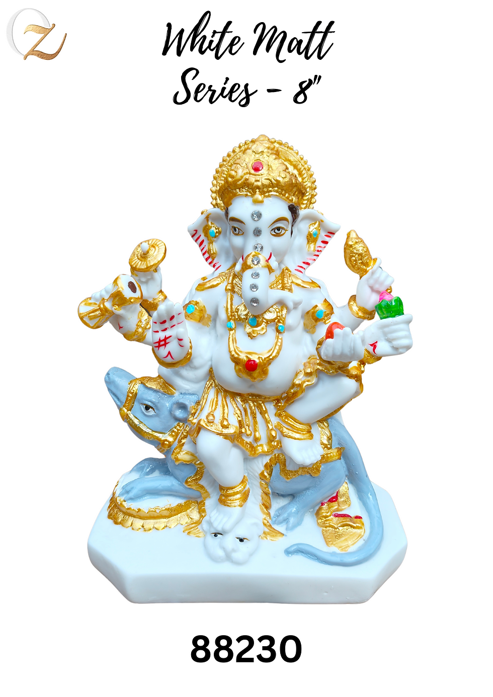 Thumbnail: White Matt Ganpati 8" (88230)