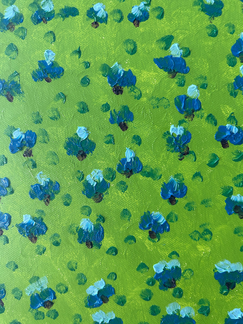 Thumbnail: Blue flowers in The King is in the Field original oil painting