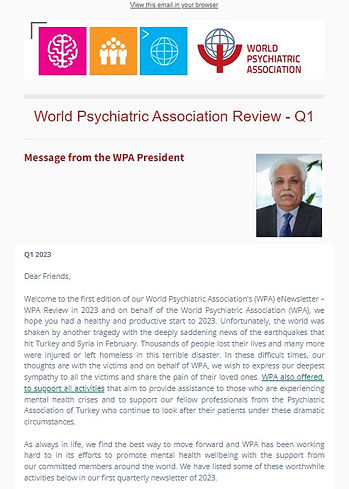 We are happy to announce that the first edition of the 2023 WPA Review has been published today! As with previous editions, all WPA components will receive the eNewsletter per email and it is packed with short reports submitted by our valued members from all corners of the world. It is also possible to read this edition (and past editions) of the eNewsletter here. The WPA Review - Q1 2023 includes just under 20 reports and covers all the latest news and events since our last edition.