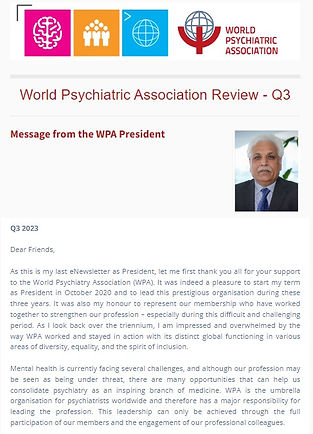 We are happy to announce that the third edition of the 2023 WPA Review has been published today! As with previous editions, all WPA components will receive the eNewsletter per email and it is packed with short reports submitted by our valued members from all corners of the world. It is also possible to read this edition (and past editions) of the eNewsletter here. The WPA Review - Q3 2023 includes numerous reports covering all the latest news and events since our last edition.