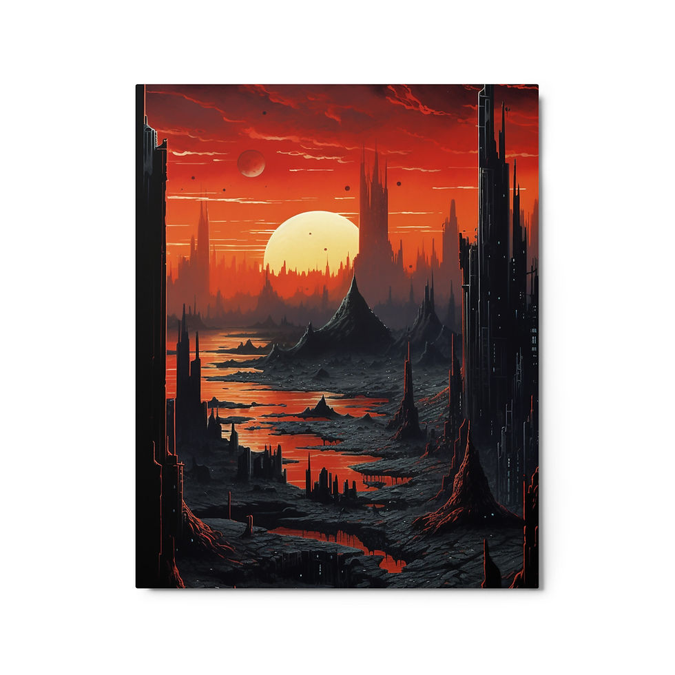 Thumbnail: Dark Vintage Sci-Fi Metal Print - Dystopian Sunrise