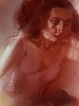 red chalk on paper study of a beautiful girl sitting by contemporary polish painter Margo Levittoux