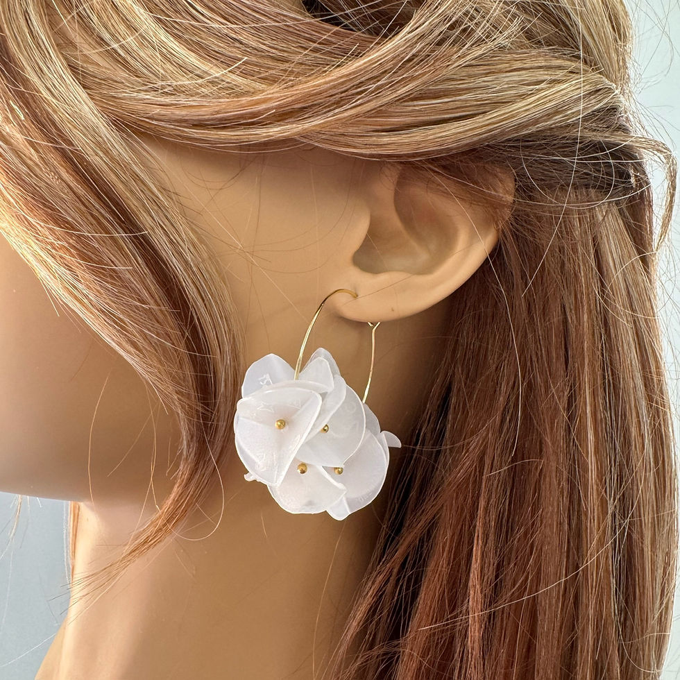 Thumbnail: Upcycled Water Bottle Lids White Translucent Gold Fill 35mm Hoops (E32)