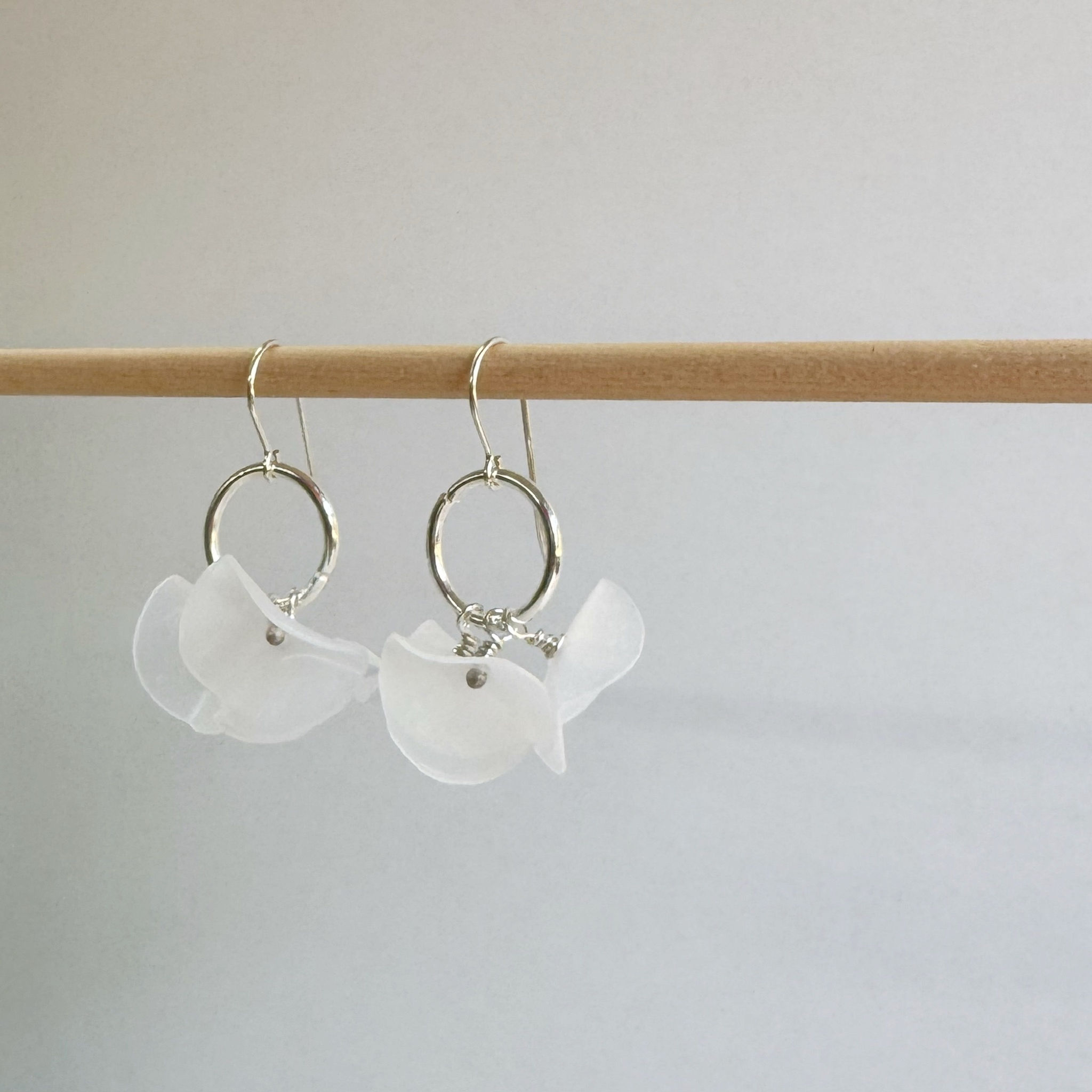 Mini Water Bottle Lid Recycled Flower Drop Earrings in Silver